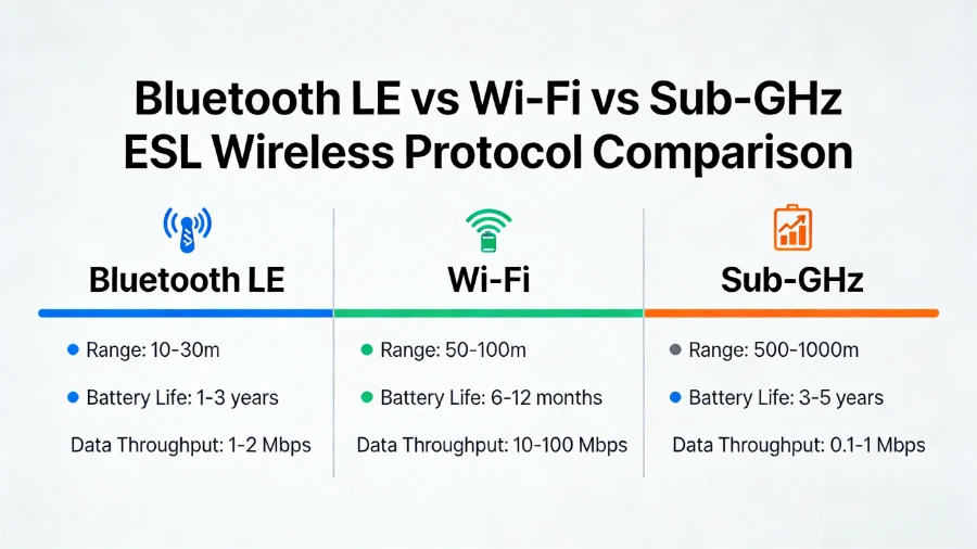 Bluetooth vs Wi-Fi vs Sub-GHz Elektronisk hylletikett