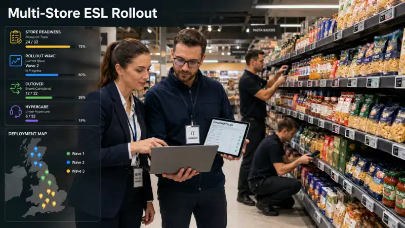 Utrullningsplan för elektroniska hylletiketter för fler-butiker